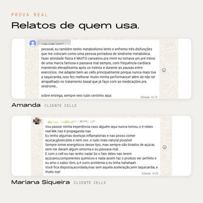 Prova real — depoimentos de clientes Cells